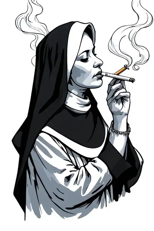 nun smoking a cigarette tattoo design idea