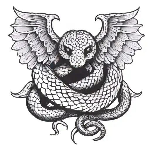 three headed snake with wings made tattoo design idea