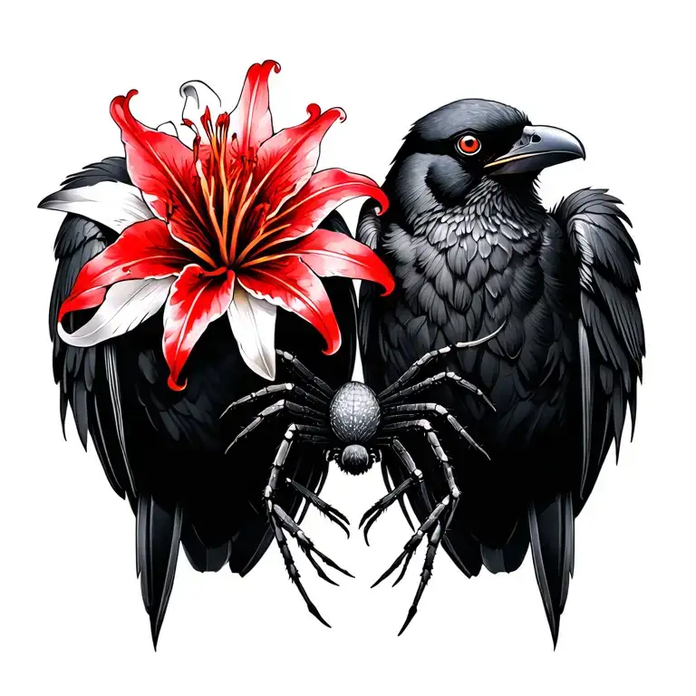 two crows with red spider lily tattoo design idea