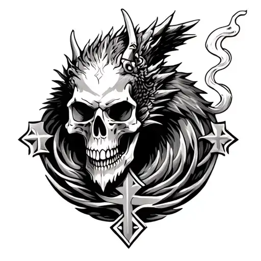 star crow skull bones dragon Viking smoking shoulder design scorched serfave waves cross tattoo design idea