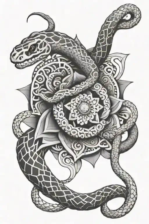 Mandala with snake intertwined tattoo design idea