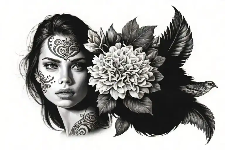 butiful girl half good half evill tattoo design idea