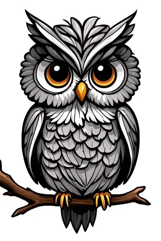 cute colorful owl on branch intertwined happy tattoo design idea