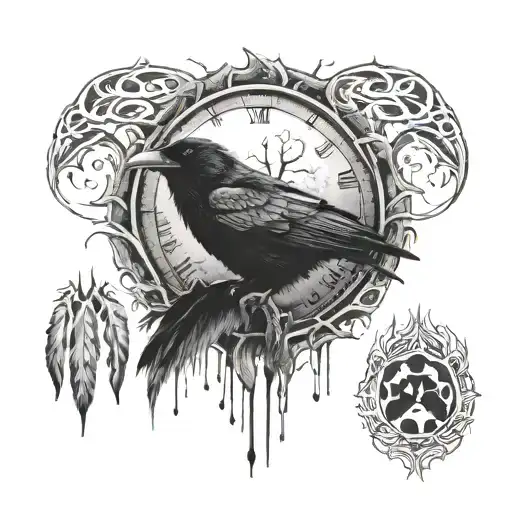 raven inside wolf paw print surrounded tattoo design idea