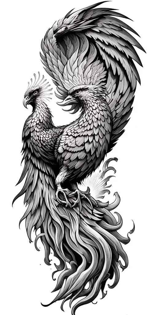Phoenix burning and Catholic inspired tattoo tattoo design idea