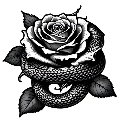 snake coiling a rose with spider web design tattoo design idea