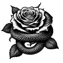 snake coiling a rose with spider web design tattoo design idea