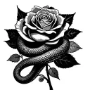 snake coiling a rose with spider web design tattoo design idea