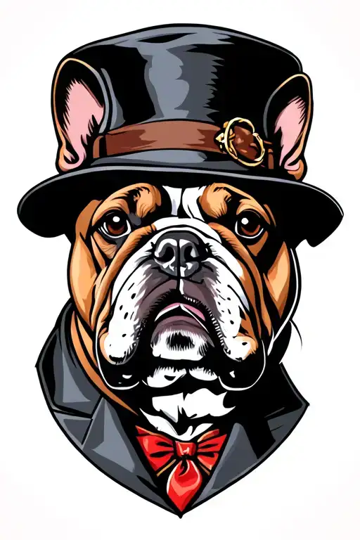 bulldog wearing a sherlock holmes hat tattoo design idea