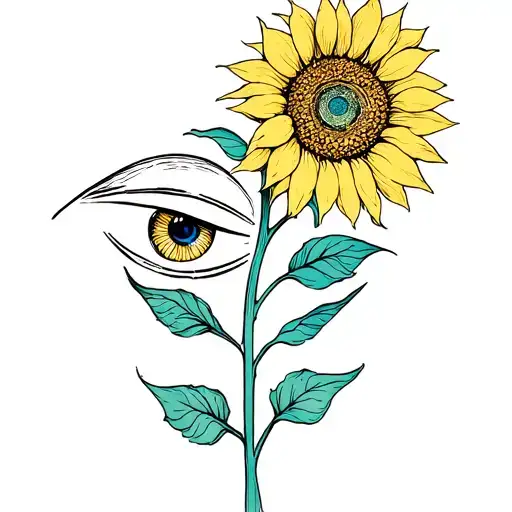 Design a tattoo that represents freedom and Independence with a sunflower and an evil eye using Van Gogh's design tattoo design idea