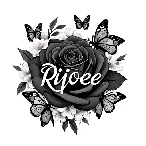 "Riqee" Rose and honeysuckle surrounded by butterflies tattoo design idea