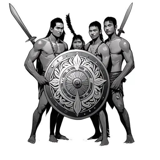 Filipino Warrior protecting 4 brothers with tribal shield tattoo design idea