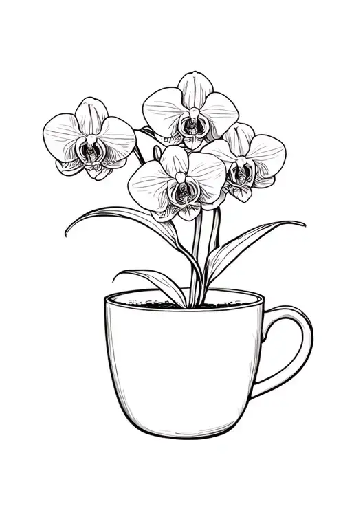 Orchid potted in a mug tattoo design idea
