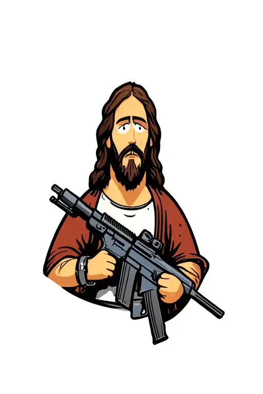 south park jesus with an m16 tattoo design idea