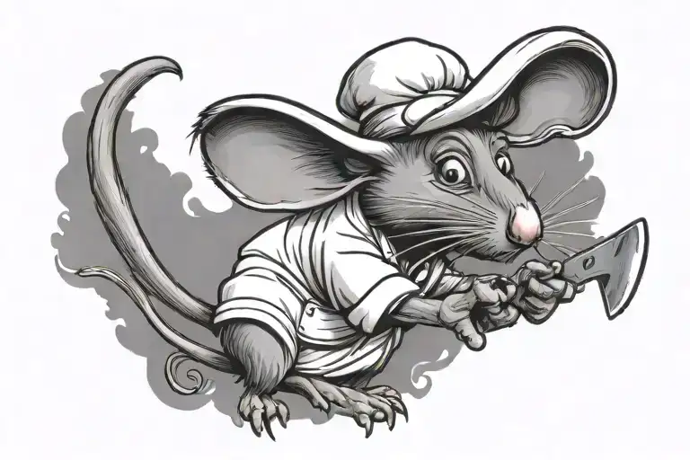 Ratatouille mouse with chef hat and knife tattoo design idea