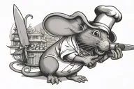 Ratatouille mouse with chef hat and knife tattoo design idea