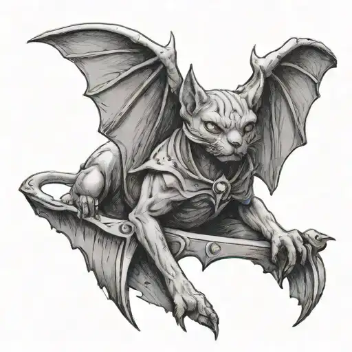 cat Gargoyle with bat wings tattoo design idea