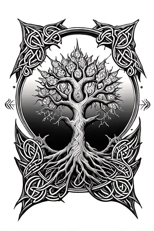 Celtic tree of life merging together with a mandala design incorporating tattoo design idea