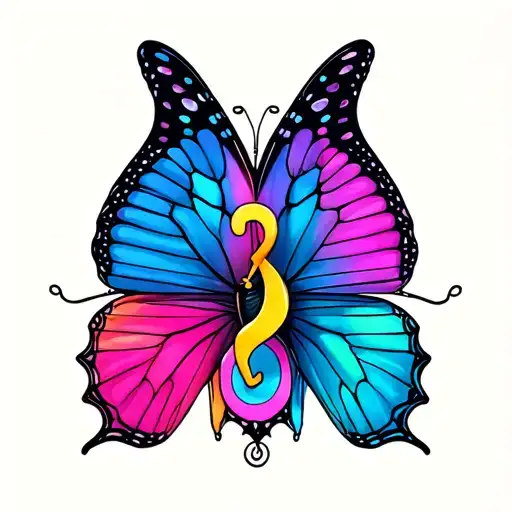 Half butterfly with semicolon and safety pin tattoo design idea