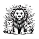 "This book belongs to... text with cute animal borders (bear, lion, cat), black and white, bold lines for coloring tattoo design idea