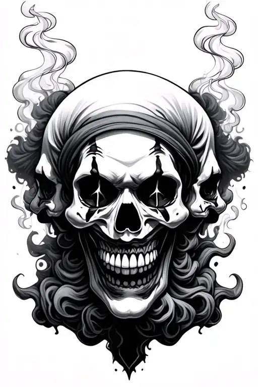 three smoking clown skulls tattoo design idea