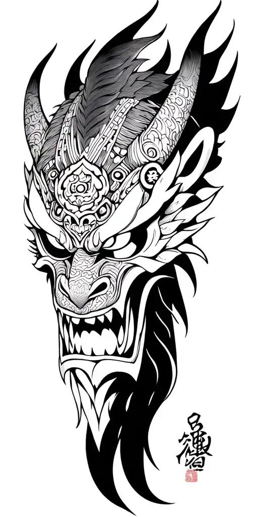 Japanese demon mask tattoo design idea