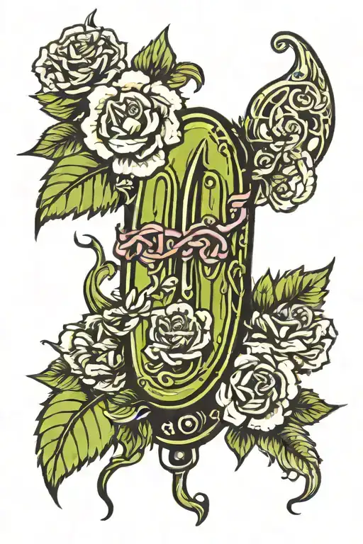 pickle with flowers and aa symbol sober  tattoo design idea