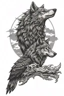 wolf and crow tattoo design idea