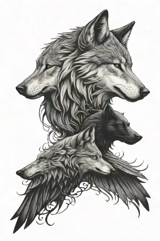 wolf and crow tattoo design idea