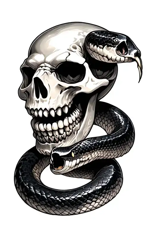 skull eating snake tattoo design idea