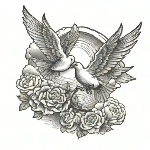 1947 with clouds and doves tattoo design idea