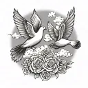 1947 with clouds and doves tattoo design idea