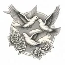 1947 with clouds and doves tattoo design idea