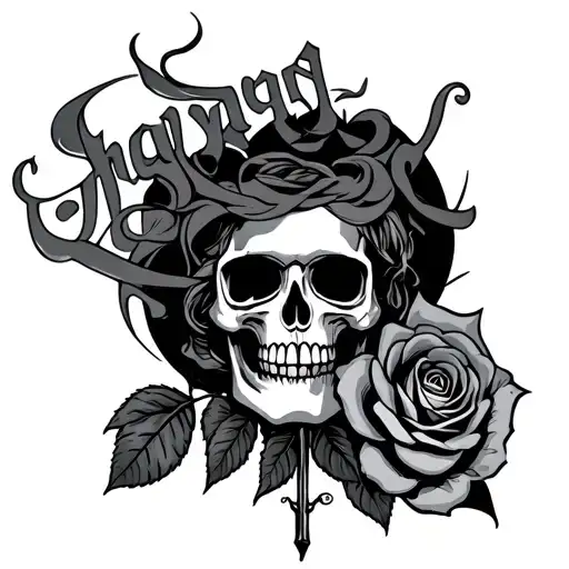 "Hayward" sigilism style tattoo with smoke a skull and a rose  tattoo design idea
