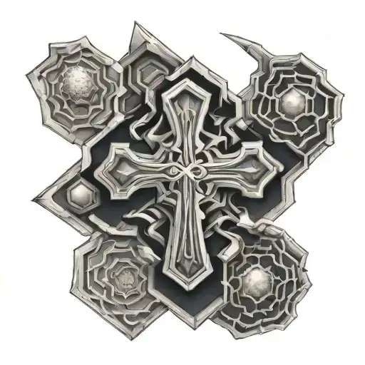 cross tattoo in a honeycomb structure on the chest  tattoo design idea