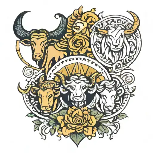 the zodiac signs: Virgo, Taurus and Leo tattoo design idea