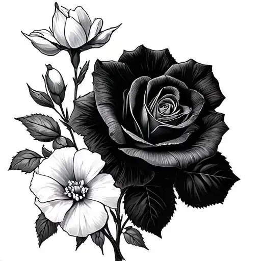 small fine line rose, morning glory, and snowdrop carnation tattoo design idea