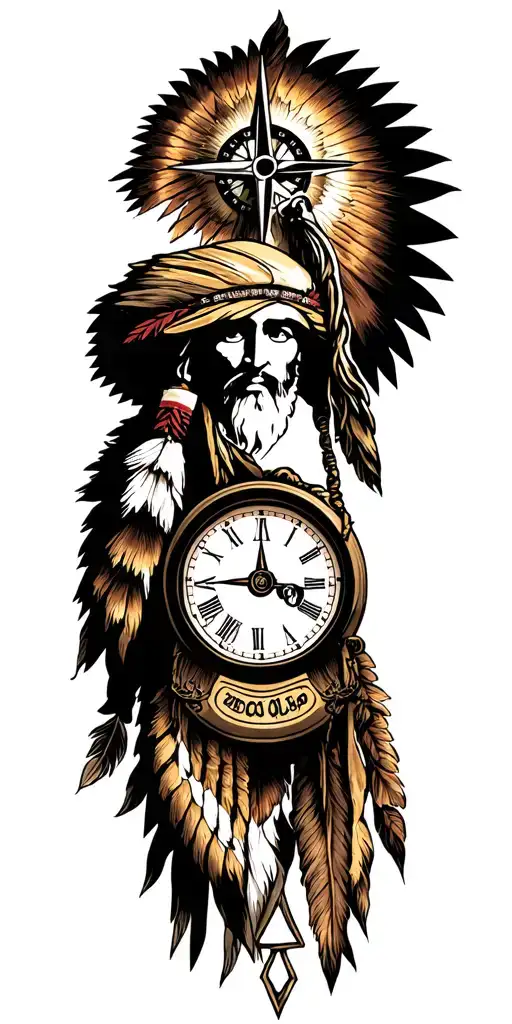 Apache , military, Jesus, compass, clock, mexican tattoo design idea