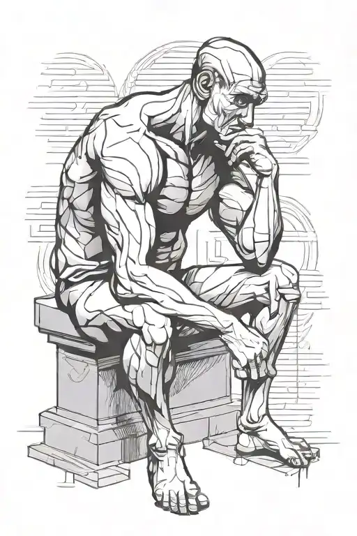 the thinker simple minimalist tattoo design idea
