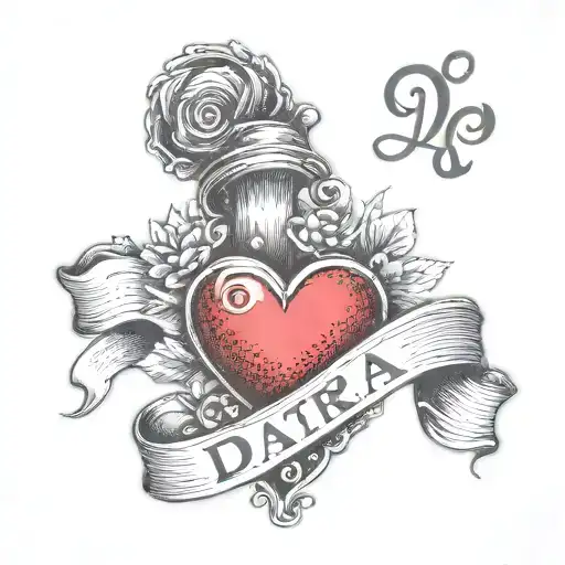 draw me a tattoo in the style of an old school. a heart with a ribbon on which the red name DARIA is written in beautifu tattoo design idea