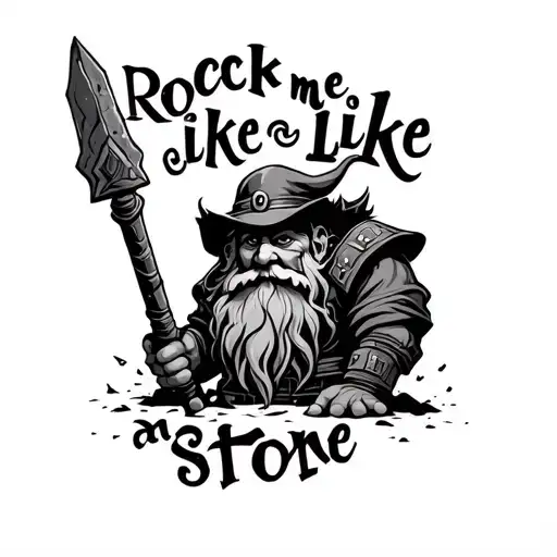 dwarf, mining, caves, deep rock galactic, space, word: "rock me like a stone" tattoo design idea