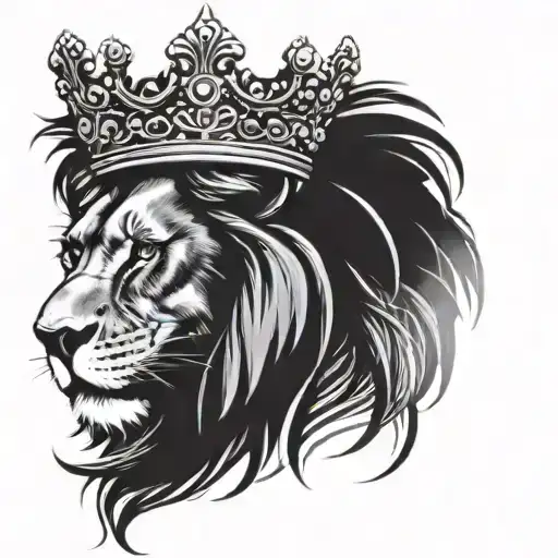 a lion with a crown with a scar running down his eye  tattoo design idea