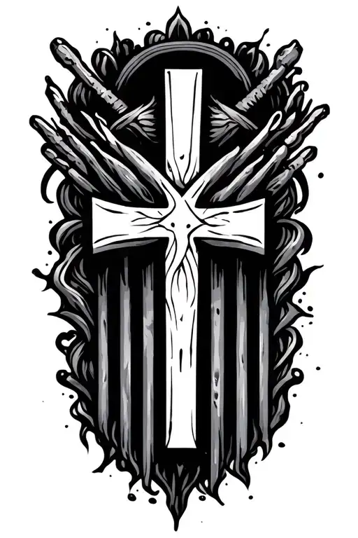 bars and cross surrounded tattoo design idea