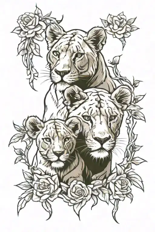 lioness and cub tattoo design idea