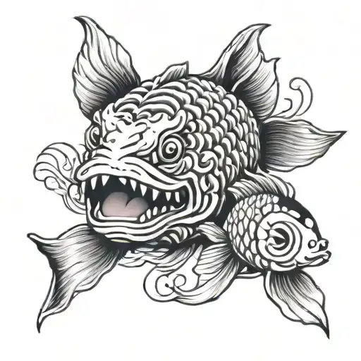koi fish and daruma doll tattoo design idea
