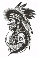 native American Indian with one broken feather  tattoo design idea