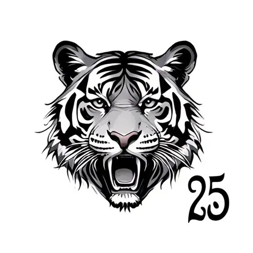 tiger and the number 25 tattoo design idea