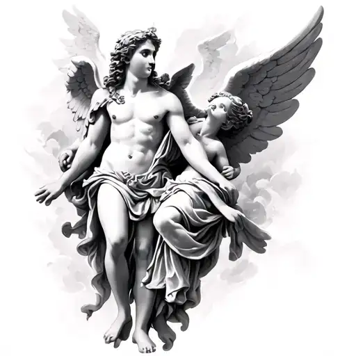 Archangel Michael with female cherub tattoo design idea