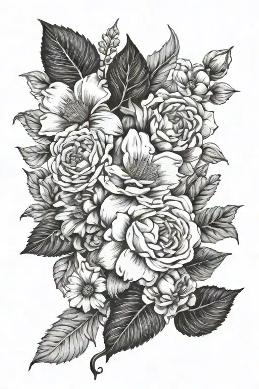 january and august birthflower bouquet  tattoo design idea