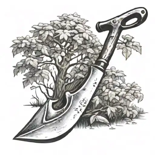 tree shovel pruner tattoo design idea